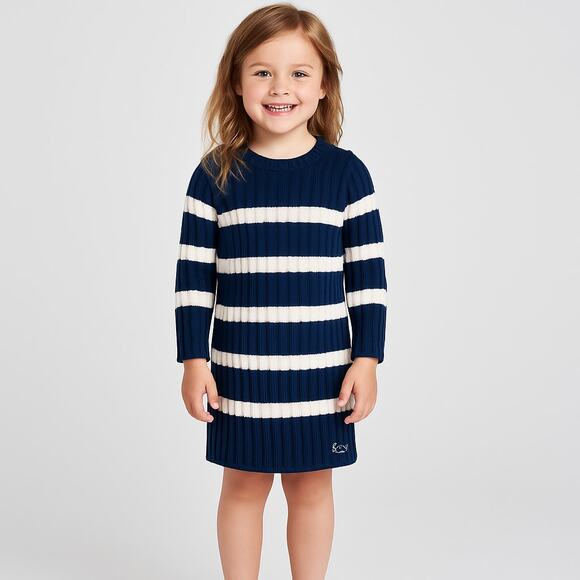 VINEYARD VINES Girls Striped Sweater Dress Navy‎ White Size 4T NWT - Picture 1 of 6